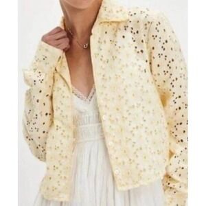 Free People Dream A Little Dream Top Size M Yellow Eyelet Lace